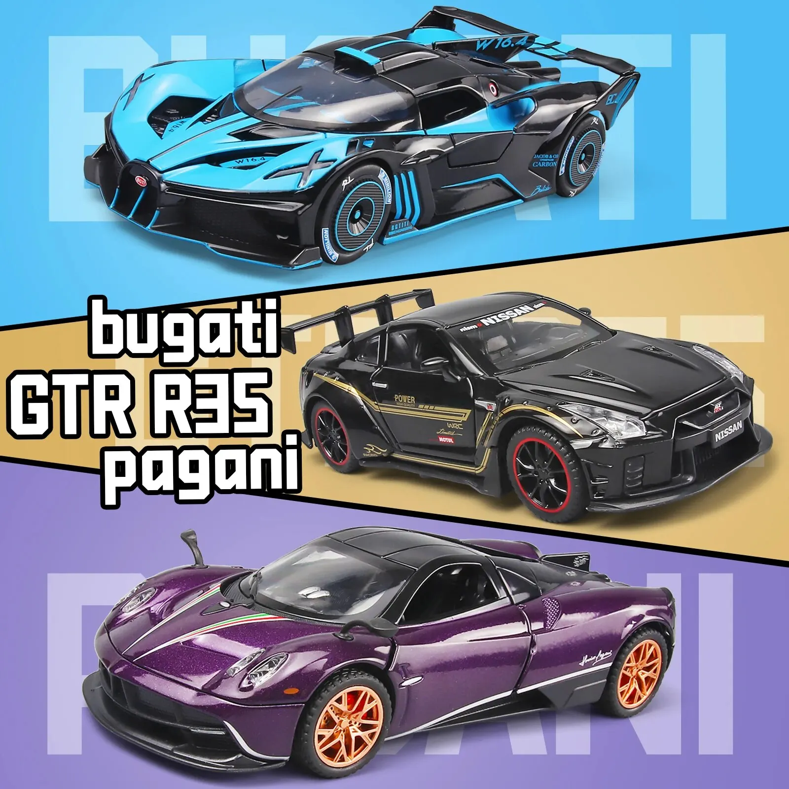 1:32 장난감 자동차 Lambo Pagani Huayra 금속 모델 자동차 빛과 소리가 있는 소년용 장난감 자동차 3세 이상