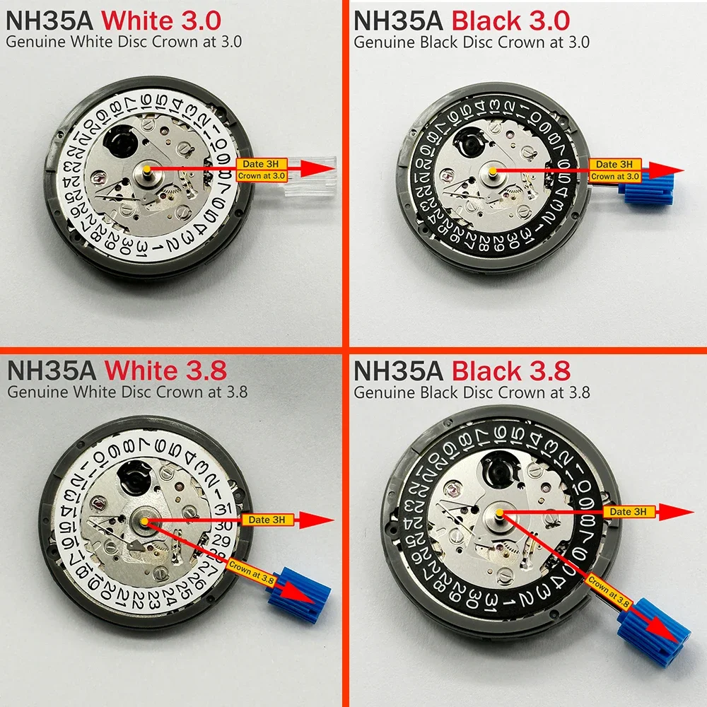 일본 오리지널 Nh35 무브먼트 크라운 3.8 3 6 Nh35A 블랙 날짜 자동 기계식 시계 다이얼 모드 수리 시계 제조 업체