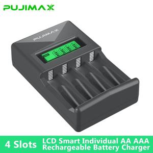 PUJIAMX 충전식 배터리 충전기, LCD 디스플레이, 휴대용 어댑터, USB 케이블, C 타입 배터리 인터페이스, 고속 충전 도구, AA/AAA