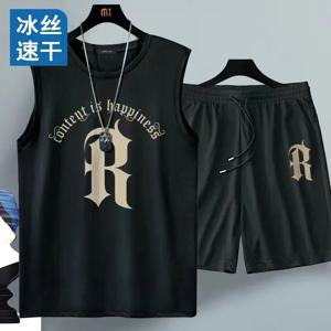 남성 빠른 건조 바지 여름 농구 반바지 체육관 반팔 티셔츠 반바지 세트 Tracksuits 남성 캐주얼 남성 의류 조깅