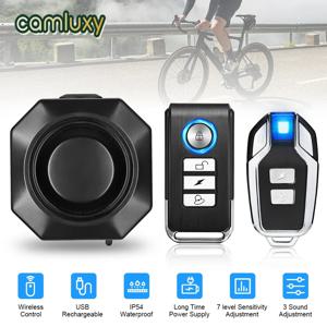 Camluxy 무선 USB 충전 방수 자전거 알람 원격 제어 진동 감지기 알람 오토바이 도난 경보기