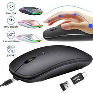 충전식 무선 마우스 블루투스 호환, 2.4GHz 듀얼 모드 컴퓨터 마우스, 나노 리시버 포함, PC 노트북 맥북용