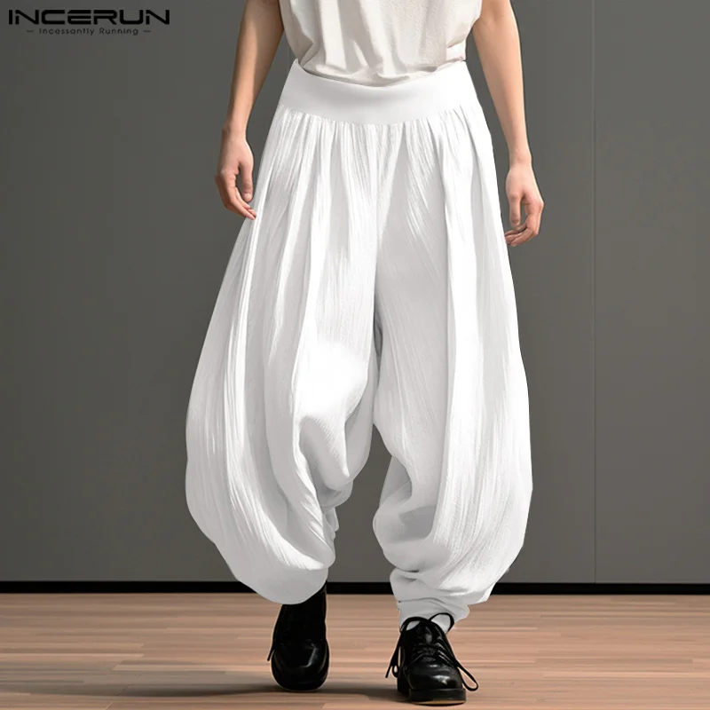 2024 남성 와이드 레그 팬츠 솔리드 컬러 신축성있는 허리 루즈 캐주얼 바지 남성 특대 streetwear 패션 롱 바지 S-5XL INCERUN