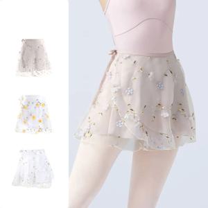 여성 발레 스커트 자수 꽃 미니 랩 짧은 댄스 스커트 2 레이어 성인 빅 소녀 댄스웨어 공연 발레 의상