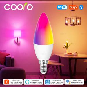 Tuya Wifi E14 촛불 램프 App 제어 스마트 전구 블루투스 RGB + CW LED 조명 디밍이 가능한 크리스탈 그룹 램프는 Alexa Google과 함께 작동합니다.