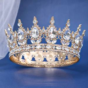 신부 유럽 공주 티아라 라운드 바로크 미인 대회 크라운 크리스탈 전체 크라운 킹 TiarWedding 크라운 헤어 드레스 액세서리