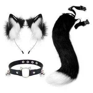 고양이 귀와 늑대 여우 동물 꼬리 코스프레 의상 가짜 모피 헤어 클립 머리 장식 할로윈 가죽 목 Chocker 세트