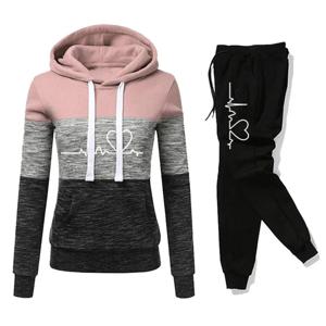 여성 Tracksuit 인쇄 후드 티셔츠 스웨트 팬츠 컬러 블록 다목적 캐주얼 조깅 풀오버 스포츠 바지 의상 S-3XL