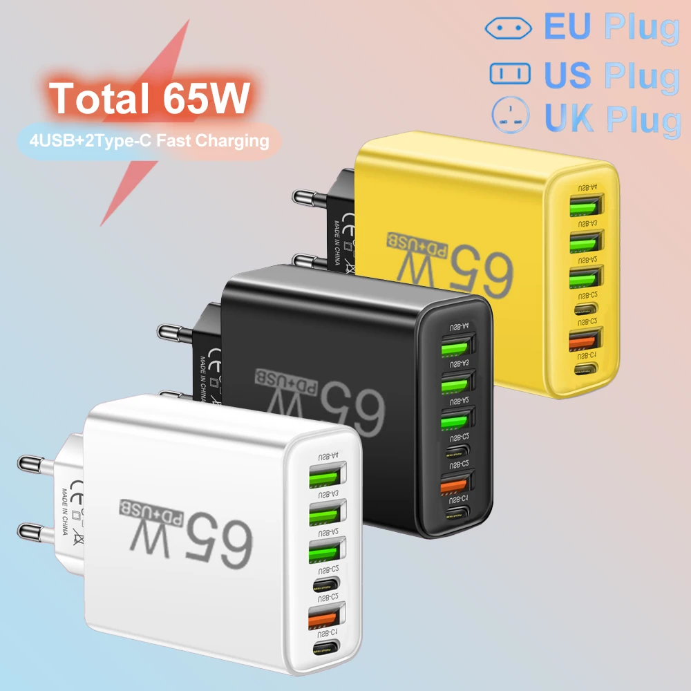 USB 충전기 65W 휴대 전화 충전기 Xiaomi 삼성 화웨이 P70 여행용 충전기 어댑터 아이폰 빠른 충전기에 대한 빠른 충전