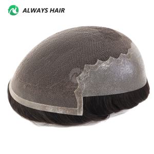Alwayshair-DUAR Q6 헤어 시스템 인비저블 헤어라인 남성용 부분 가발 레이스 & PU 천연 인도 모발 보철물 130 헤어 패치 남성용 가발