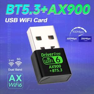 AX900 USB WiFi 6 Bluetooth 5.3 어댑터 2in1 동글 듀얼 밴드 2.4G 및 5GHz USB WiFi 네트워크 무선 Wlan 수신기 드라이버 무료