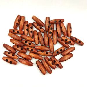 50 개/가방 나무 올리브 단추 경적 토글 버튼 30*10mm 천 액세서리 코트 스웨터 봉제 공예 장식에 대 한 2 구멍