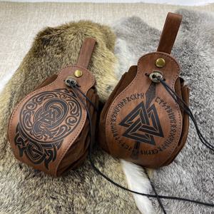 바이킹 룬 파우치 문자열 동전 Drawstring 가방 의상 빈티지 할로윈 액세서리 가죽 스웨이드 중세 루프 벨트 키트 성인