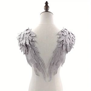 1 쌍 골드 브라운 자수 천사 날개 Applique 웨딩 파티 가운 신부 드레스 DIY 공예에 대한 꽃 칼라 패치 바느질