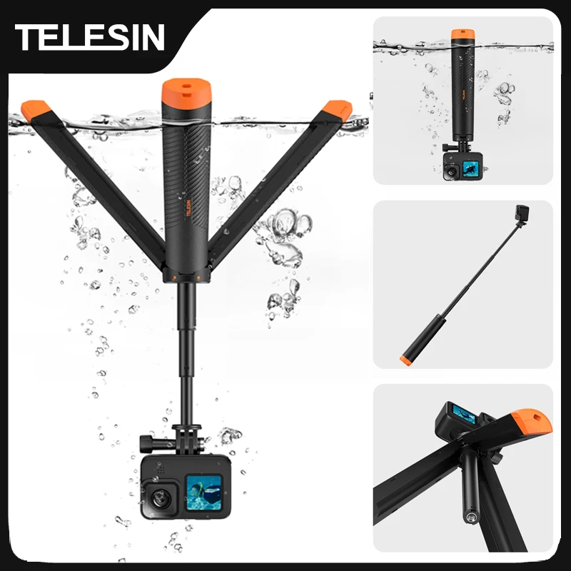TELESIN 수중 부력 바 다이빙 Gopro Insta360 용 확장형 셀카 스틱 삼각대 DJI OSMO 액션 카메라 액세서리