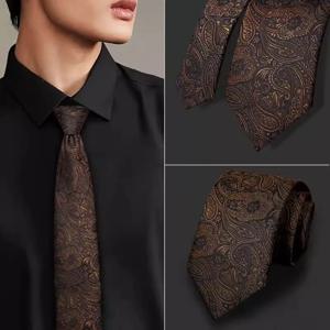 새로운 7CM 망 넥타이 줄무늬 페이즐리 넥타이 브라운 컬러 공식 클래식 비즈니스 넥타이 자카드 직물 넥타이 남성 파티