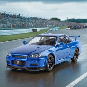 정통 음향 효과 GTR-R34 합금 자동차 모델, 어린이 및 성인용 프리미엄 소장 장난감, 1:24 체중계