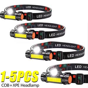 1-5PCS 휴대용 미니 강력한 LED 전조등 XPE + COB USB 충전식 사냥 헤드 라이트 방수 헤드 토치 꼬리 자기