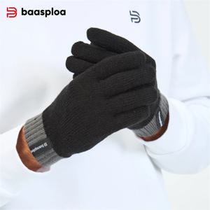 Baasploa 남성용 니트 장갑, 가을 패션, 단색, 두껍고 따뜻한 전체 손가락 장갑, 여성 캐주얼, 겨울 스트레치 플러시 장갑, 신제품
