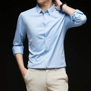 새로운 남성 비즈니스 캐주얼 긴팔 솔리드 컬러 셔츠 주름 방지 주름 무료 편안한 올 시즌 다목적 탑