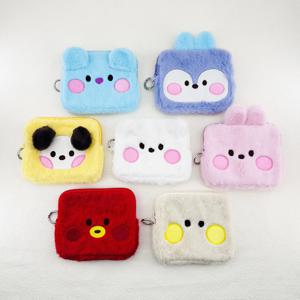 Kawaii BT21 플러시 연필 케이스 만화 쿠키 Shooky Chimmy Tata 귀여운 동전 지갑 휴대용 세면 용품 메이크업 헤드폰 보관 가방