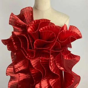 금속 광택 빅 웨이브 레이스 원단, 주름 메쉬 오간자, 프릴 원피스 액세서리, DIY 스타일링 바느질, 15cm 너비, 1 야드, 신제품