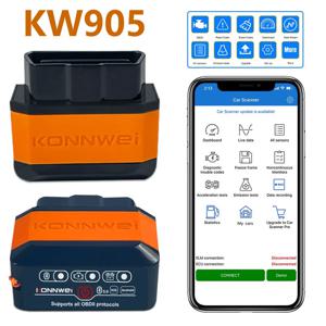 KONNWEI 블루투스 5.0 스캐너, KW905, OBD2, ELM327, V1.5, 안드로이드, IOS, ELM 327, OBD 2, 자동차 진단 도구, 코드 리더