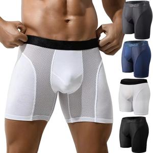 남자의 긴 복서 속옷 남자 섹시한 U 볼록한 메쉬 통기성 팬티 확장 된 내마 모성 다리 남자 Boxershorts 플러스 크기 6XL