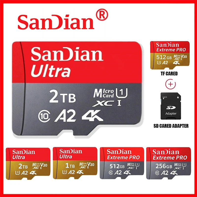 SanDian Ultra SD TF 플래시 메모리 카드, 고속 마이크로 SD 카드, 휴대폰, 드론, 휴대용 기기용, 정품, 2TB, 1TB, 256 GB, 512GB
