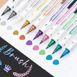 10pcs 금속 듀얼 팁 마커 펜, 브러시 및 고급 펜촉, 앨범 DIY, 블랙 카드, 스크랩북킹, 공예 용품