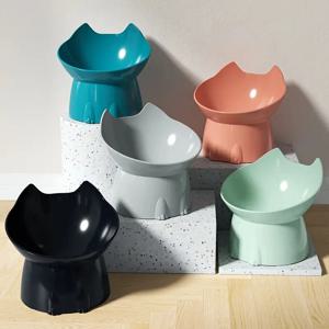 1pc WhiskerWare 높은 고양이 그릇, 기울어 진 가장자리가있는 팁 방지 플라스틱 제기 애완 동물 먹이 접시, 목 보호 키티 식품