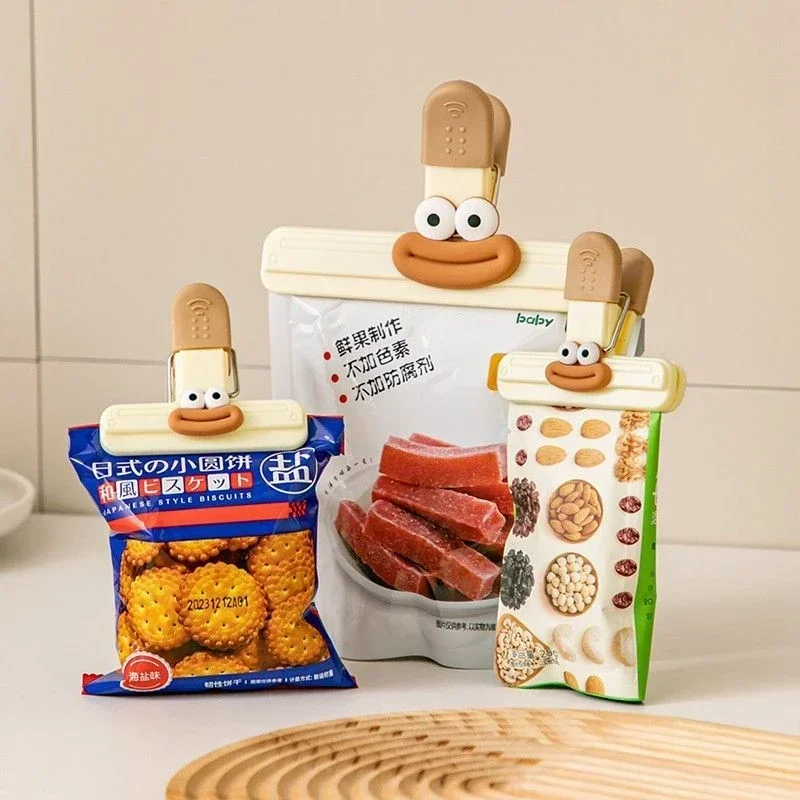 3pcs 크리 에이 티브 얼굴 가방 씰링 클립 음식 스낵 클립 주방 도구 장식 작은 클립 냉장고 플라스틱 식품 가방 보관