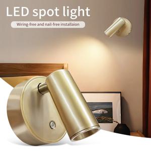 LED 조명 마그네틱 USB 충전식 벽 조명 스포트라이트, 터치 스위치 포함, 무펀치 독서 조명, 조도 조절 침대 옆 램프