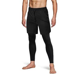더블 데크 2 in 1Pants 남성 운동복 압축 레깅스 체육관 남성 바지 캐주얼 트랙 슈트 트랙 조깅 스선 팬츠 남성