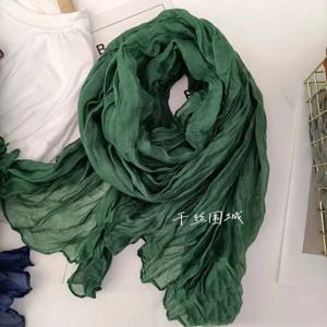 VREOVOR 솔리드 컬러 핸드 필 스카프 레트로 가을 겨울 새로운 Pleated 녹색 얇은 스트립 목도리 남성 여성 열 실크