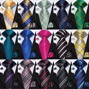 하이-넥타이 망 선물 넥타이 세트 블루 체크 Plaids 실크 웨딩 남성용 패션 디자인 품질 Hanky ​​Cufflink Dropshipping