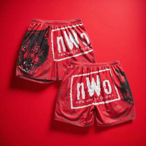 레트로 반바지 남성 여성 키즈 NWO Wolfpac Wolf 반바지 Royal Rumble 통기성 빠른 건조 오버 사이즈 데일리 비치 캐주얼 반바지