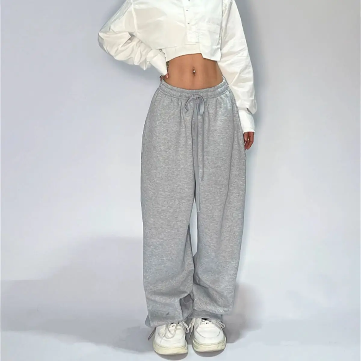 여성을위한 캐주얼 솔리드 스웨트 팬츠 하이 웨이스트 레이스 업 루즈 조깅 바지 클래식 헐렁한 streetwear 여성 스포츠 댄스 바지 y2k
