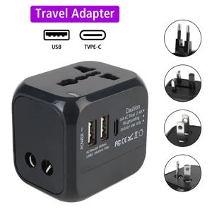 올인원 벽면 여행용 충전기 어댑터 - 미국 EU 영국 AU 플러그, USB 2개 및 C타입 1개 포함, 여행용 범용