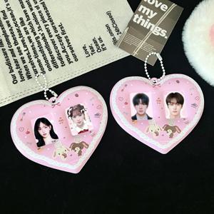 키 체인이있는 Kpop 포토 카드 홀더 귀여운 펜던트 아이돌 앨범 사진 카드 슬리브 ID 버스 은행 신용 카드 수호자