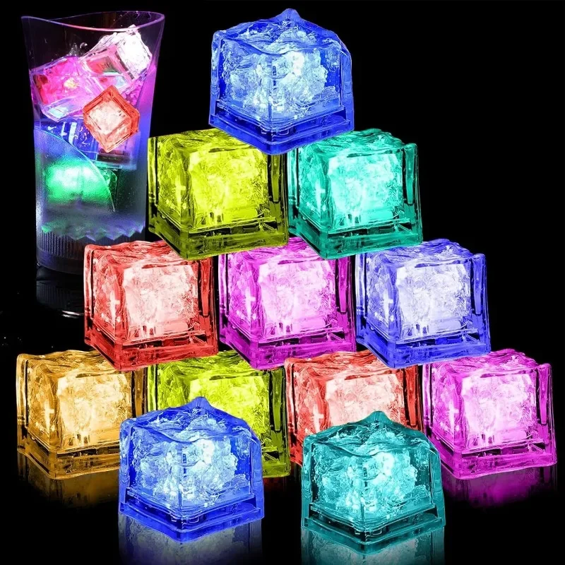 6Pcs LED 빛나는 아이스 큐브 장난감 어린이를위한 빛나는 다채로운 센서 빛 목욕 파티 바 와인 유리 물 장식 축제 밤 빛