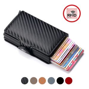 Rfid 남자 신용 카드 소지자 지갑 고급 탄소 섬유 슬림 미니 지갑 14 은행 카드 소지자 케이스 작은 돈 가방 남성 지갑