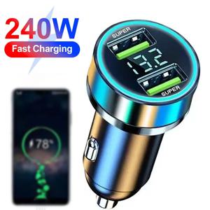 240W 차량용 충전기 아이폰용 고속 충전 2 USB 포트 어댑터 디지털 디스플레이가 있는 삼성 Xiaomi 빠른 충전 충전기