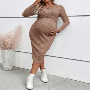 출산 복장 임신 한 여성을위한 긴팔 복장 우아한 매듭 슬리밍 임신 복장 긴 소매 출산 옷