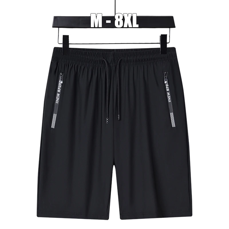 여름 반바지 체육관 피트니스 남성 플러스 사이즈 캐주얼 반바지 6XL 7XL 8XL 빅 사이즈 반바지 남성 아이스 실크 스트레치 비치 반바지 통기성