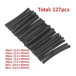 127PCS 열 수축 튜브 키트 2:1 검정색 내열성 튜브 전기 연결 와이어 케이블 절연 슬리브