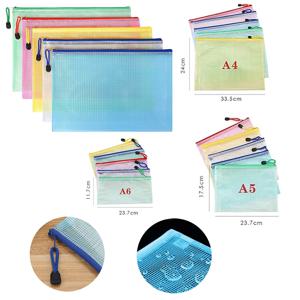 5PCS 편지지 보관 폴더 파일 메쉬 지퍼 주머니 A4/A5/A6 문서 가방 지퍼 파일 폴더 학교 사무용품