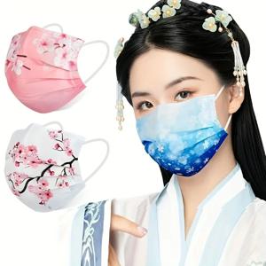 여성용 로맨틱 꽃무늬 & 별이 빛나는 하늘 프린트 페이스 마스크 10개, 3겹 직조 폴리프로필렌, 신축성, 통기성 및 자외선 차단