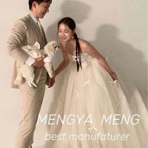 맞춤형 요정 흰색 공주 웨딩 드레스 보우 아플리케 신부 가운 공식 사진 촬영 신부 드레스 한국어 맞춤형