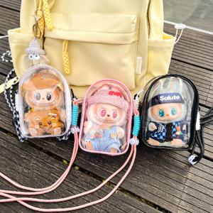 15cm Labubu V2 앉아 파티 코튼 인형 크로스 바디 페인 백 PVC 보관 가방 Hairball Dolls Display Bag